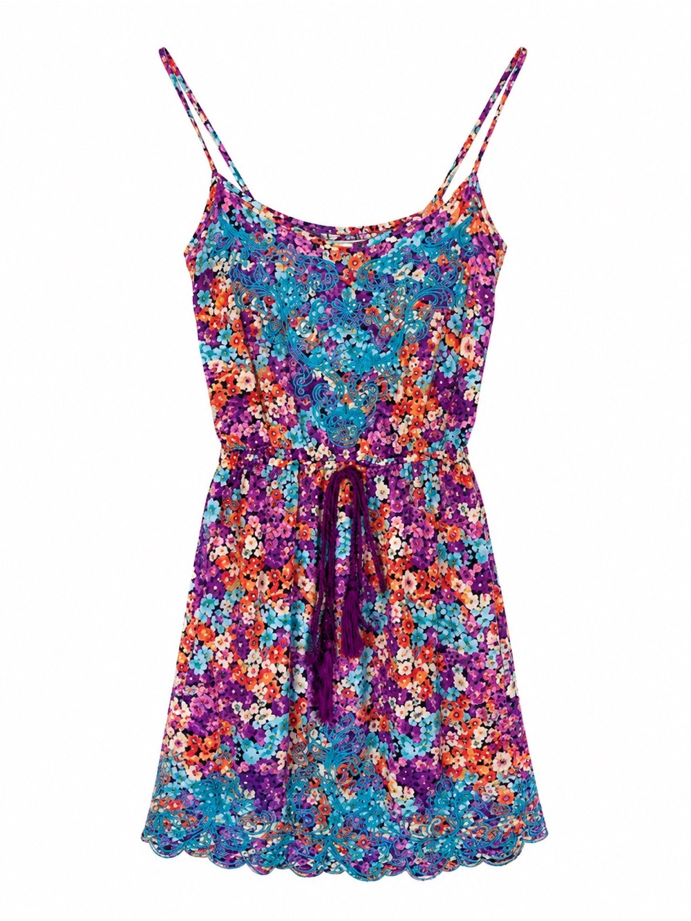 Flying Tomato Floral Paisley Embroidered Spaghetti Strap Mini Dress Size S